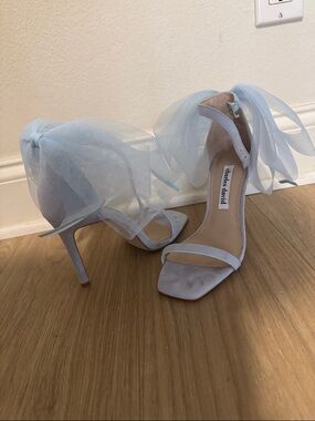 Charles David Powder Blue Tulle Bow Stiletto Sandals